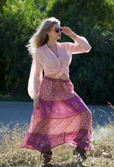 Heidi Embroidered Blouse Long Sleeve Peach