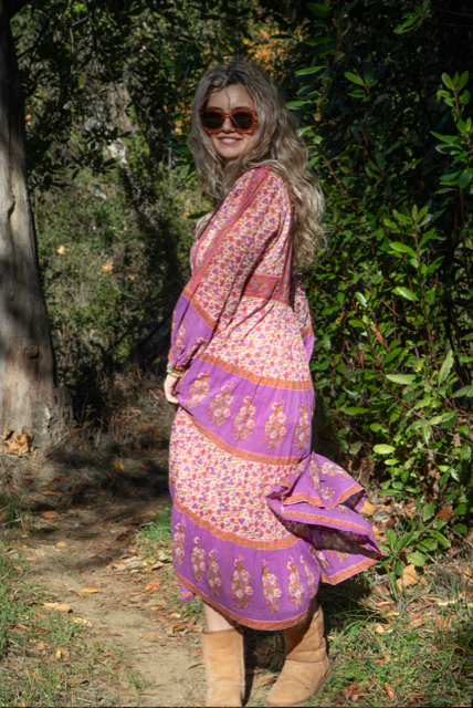 Marilou Printed Dress Long Sleeves Pink - Blue Boheme
