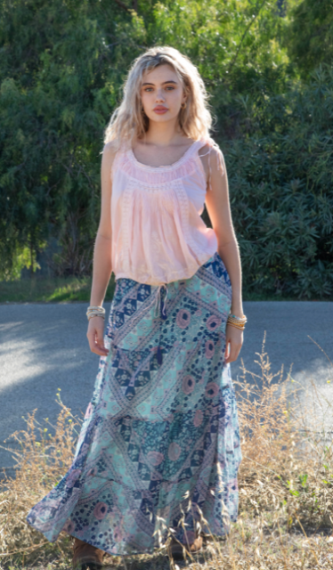 Audrey Printed Maxi Skirt Patchwork Blue