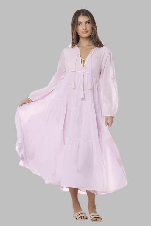 Mylene Embroidered Maxi Dress Long Sleeves Lavender