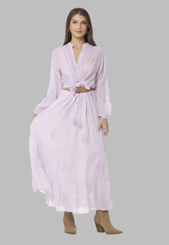 Heidi Embroidered Blouse Long Sleeves Lavender