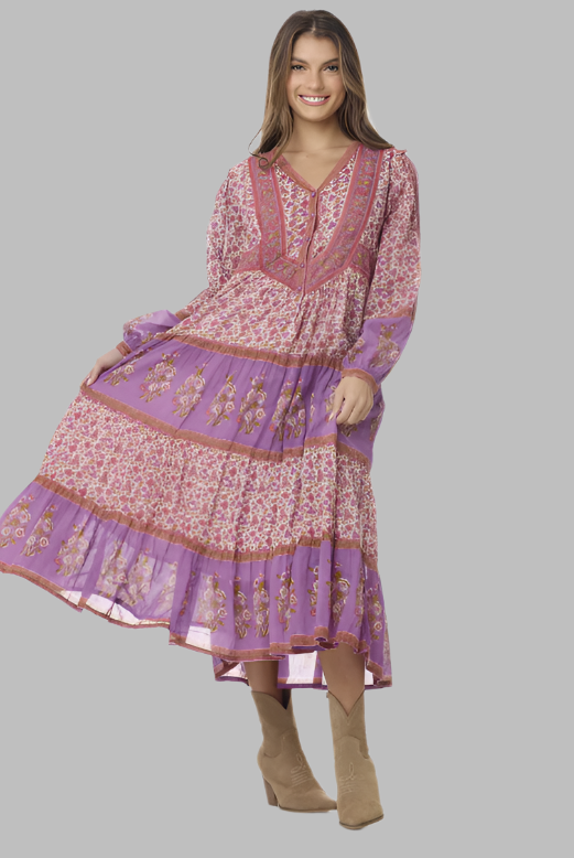 Marilou Printed Dress Long Sleeves Pink