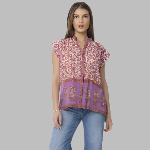 Ginger Printed Blouse Short Sleeves Pink
