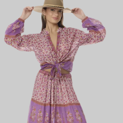 Ginger Printed Blouse Long Sleeves Pink