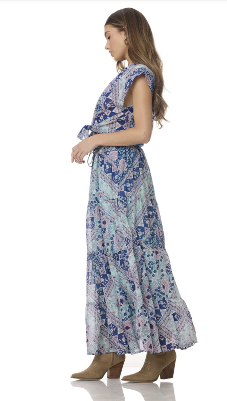 Audrey Printed Maxi Skirt Patchwork Blue
