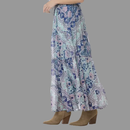Audrey Printed Maxi Skirt Patchwork Blue