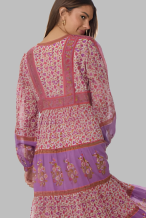 Marilou Printed Midi Dress Long Sleeves Pink