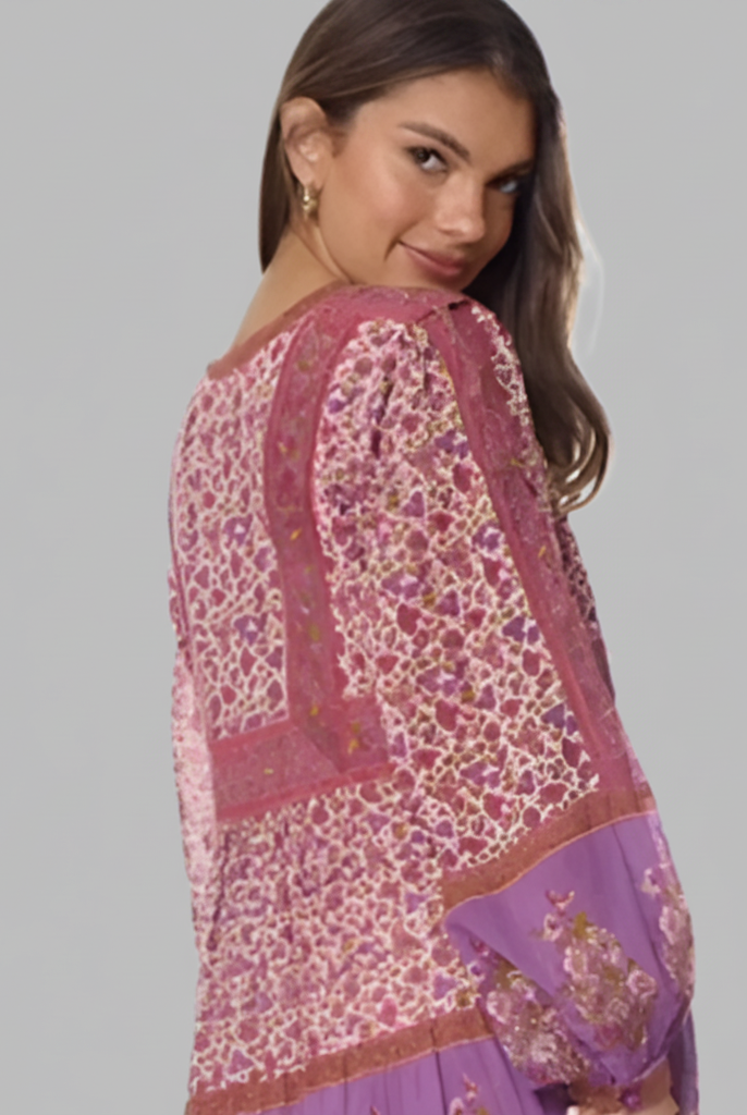 Marilou Printed Midi Dress Long Sleeves Pink