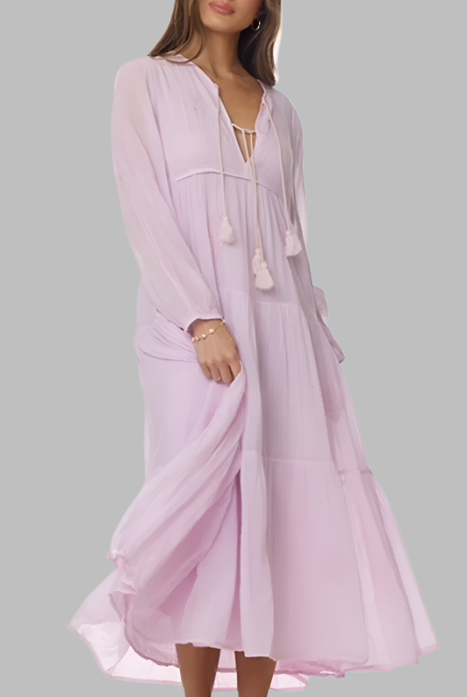 Mylene Embroidered Maxi Dress Long Sleeves Lavender