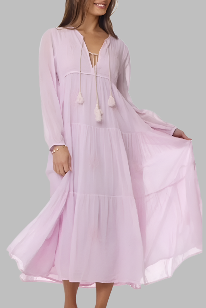 Mylene Embroidered Maxi Dress Long Sleeves Lavender