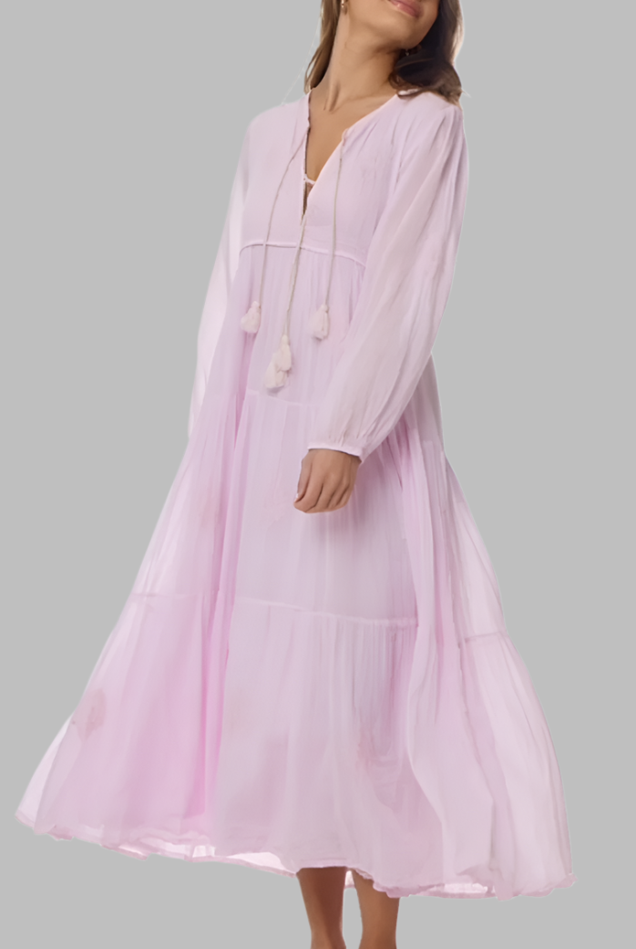 Mylene Embroidered Maxi Dress Long Sleeves Lavender M