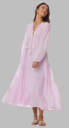 Mylene Embroidered Maxi Dress Long Sleeves Lavender M