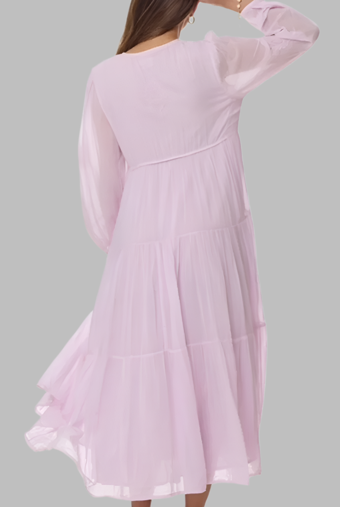 Mylene Embroidered Maxi Dress Long Sleeves Lavender