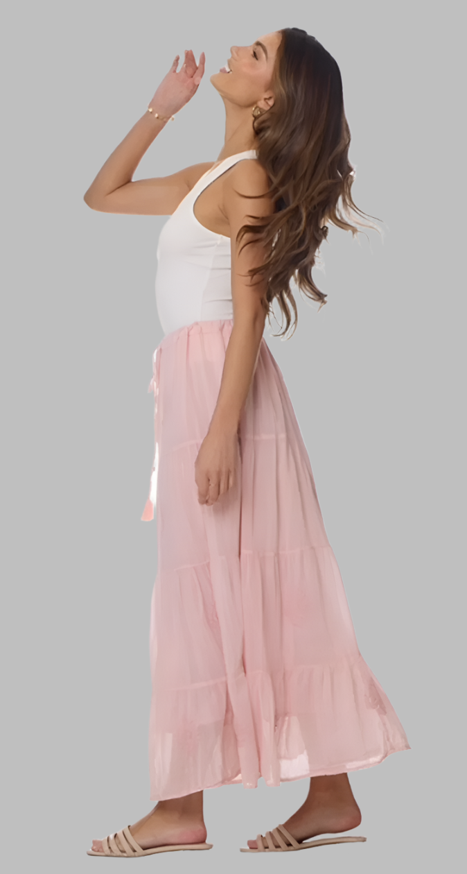 Mylene Embroidered Maxi Skirt Peach