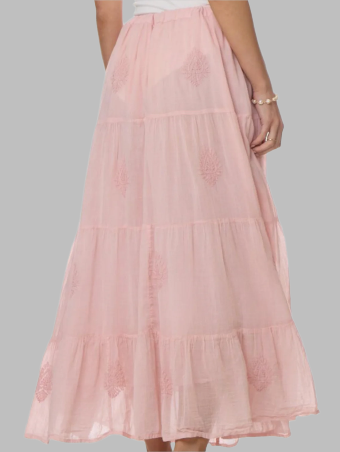 Mylene Embroidered Maxi Skirt Peach