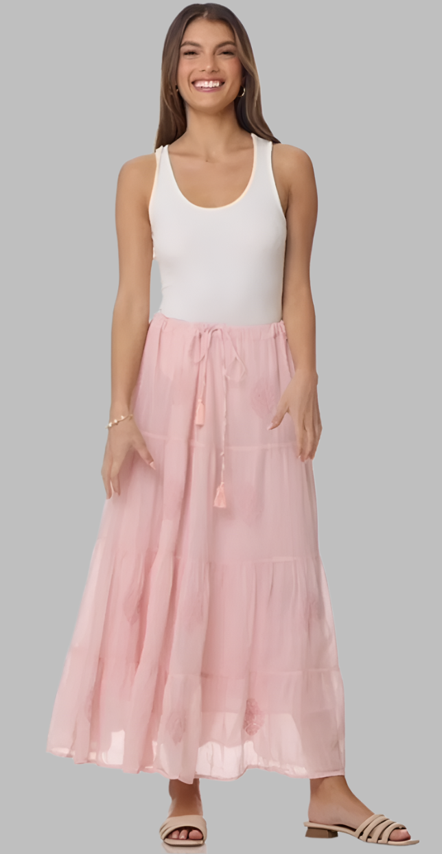 Mylene Embroidered Maxi Skirt Peach