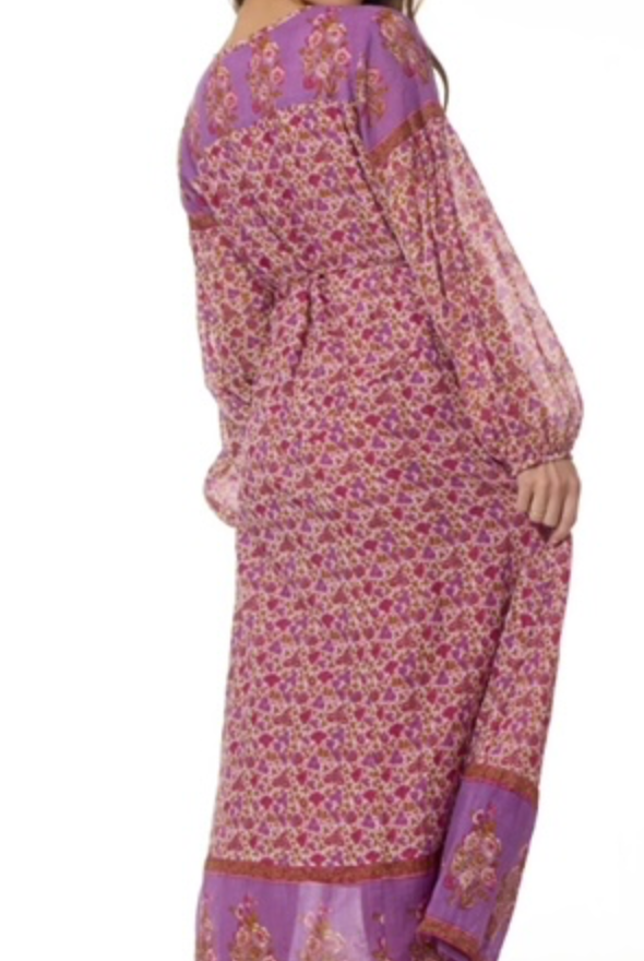 Naomi Printed Maxi Wrap Dress Long Sleeves Pink