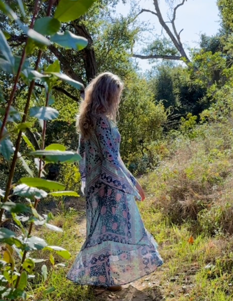 Audrey Maxi Dress Butterfly Sleeves Patchwork Blue