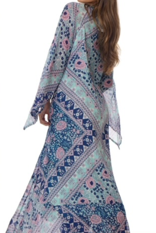 Audrey Maxi Dress Butterfly Sleeves Patchwork Blue