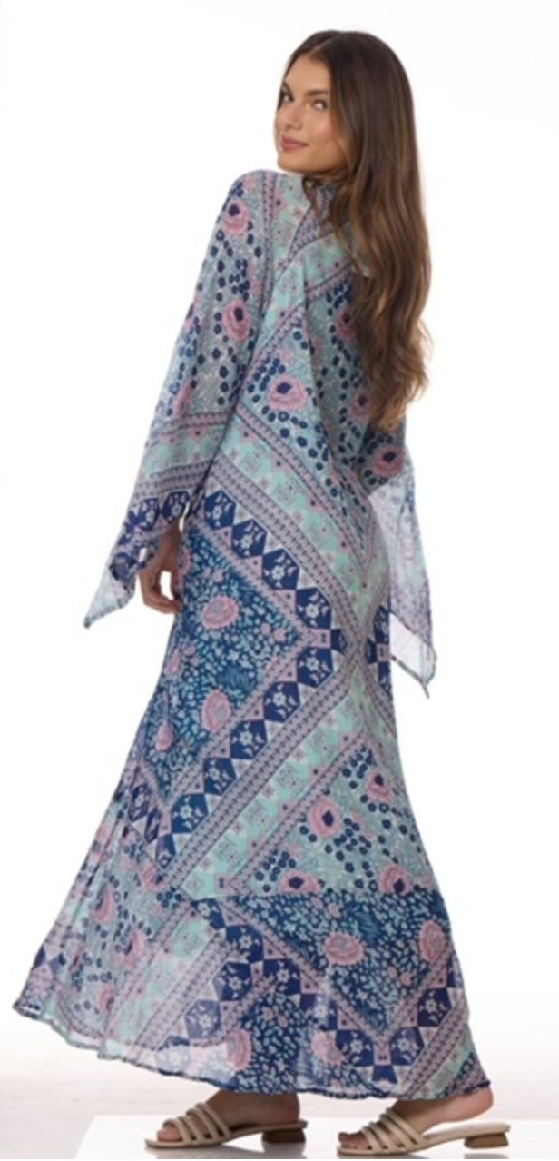 Audrey Maxi Dress Butterfly Sleeves Blue - Blue Boheme