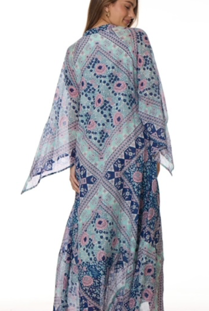 Audrey Maxi Dress Butterfly Sleeves Patchwork Blue