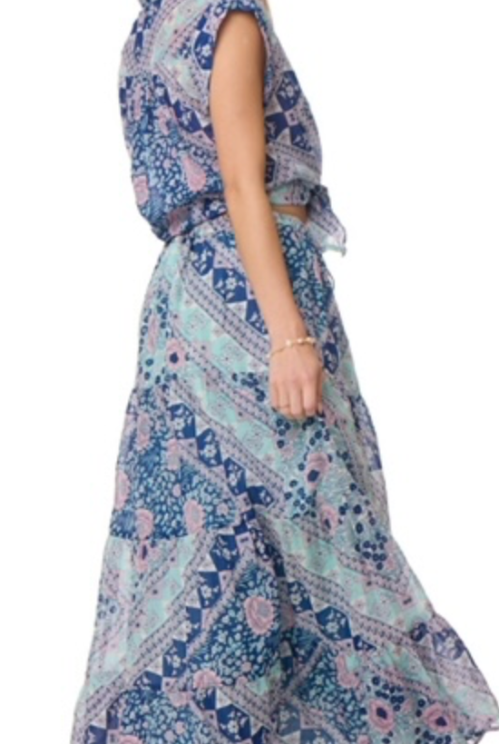 Audrey Printed Maxi Skirt Blue - Blue Boheme