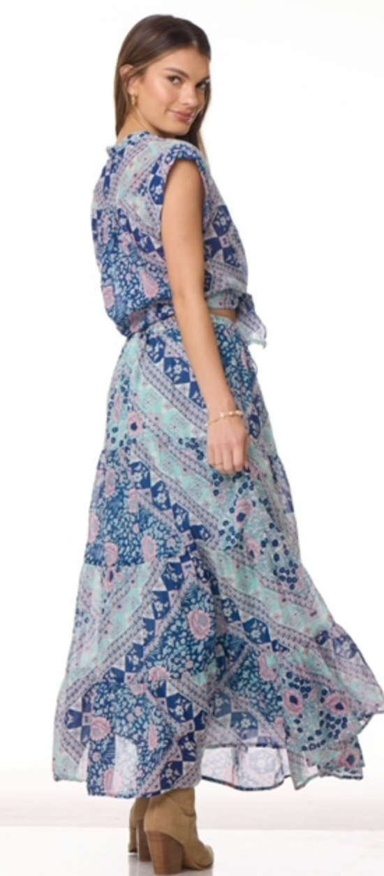 Audrey Printed Maxi Skirt Patchwork Blue