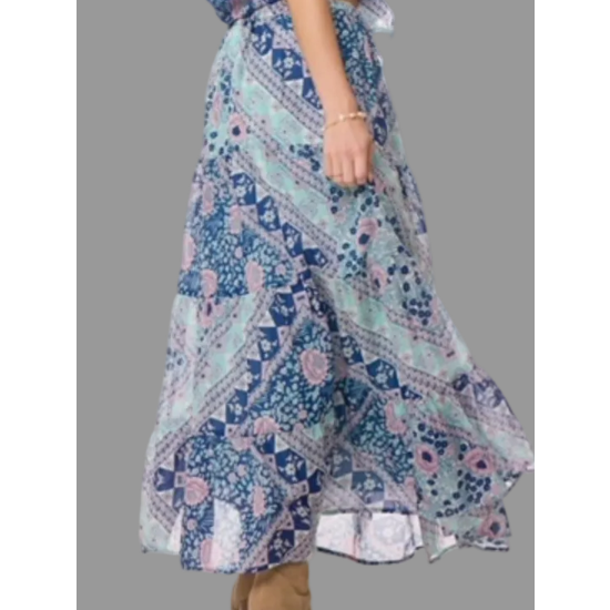 Audrey Printed Maxi Skirt Patchwork Blue