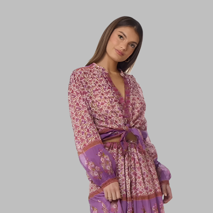 Ginger Printed Blouse Long Sleeves Pink