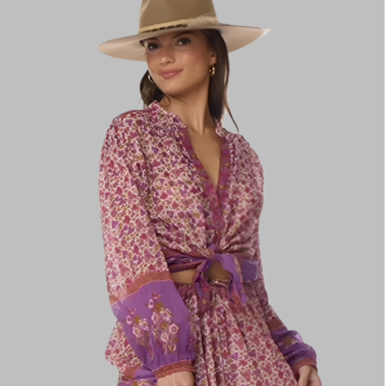 Ginger Printed Blouse Long Sleeves Pink