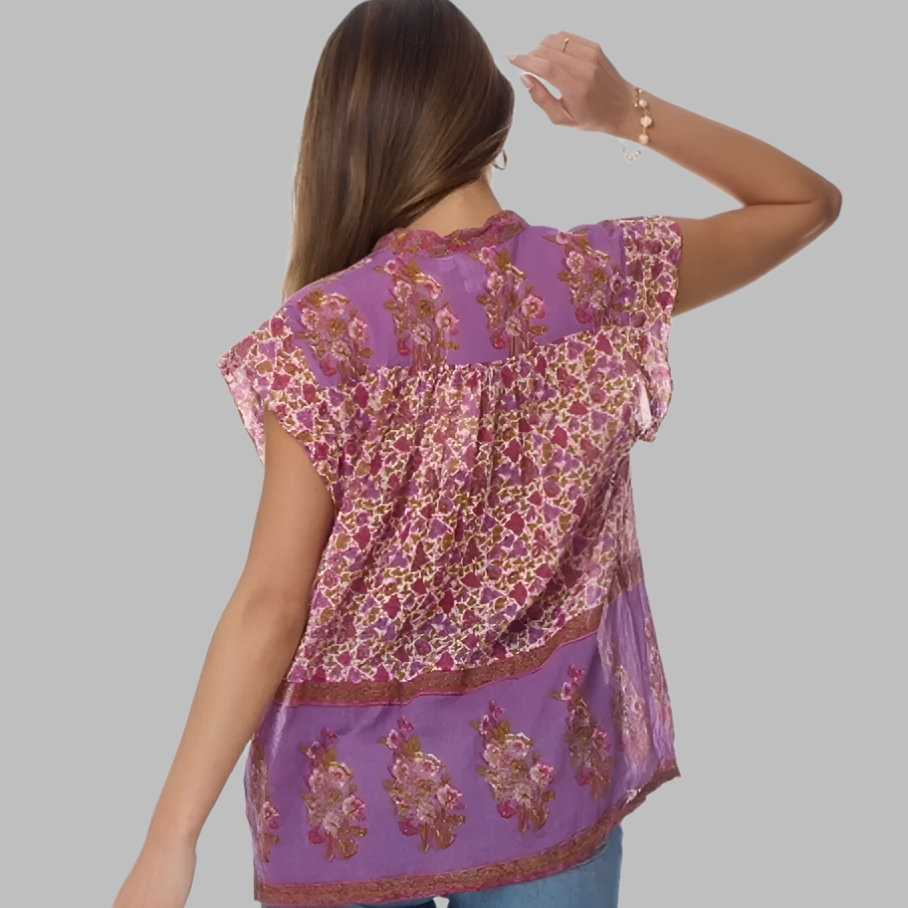 Ginger Printed Blouse Short Sleeves Pink