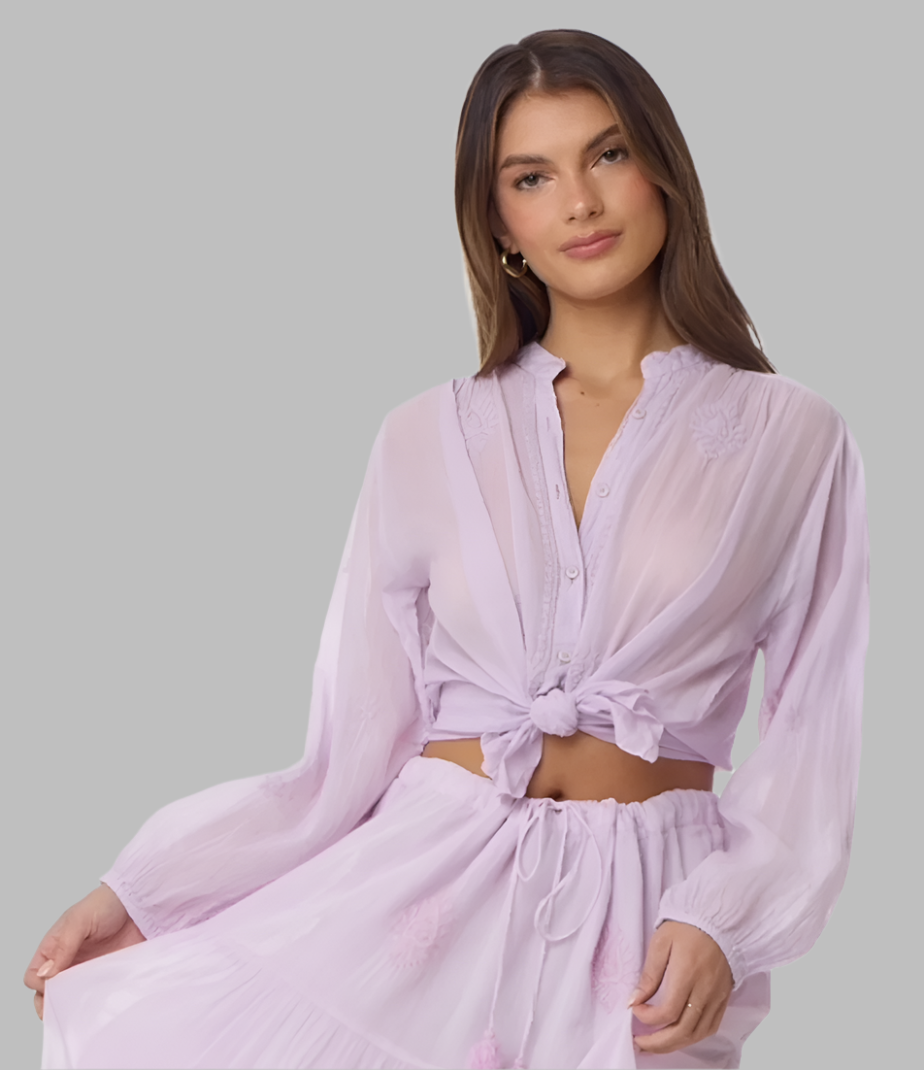 Heidi Embroidered Blouse Long Sleeves Lavender