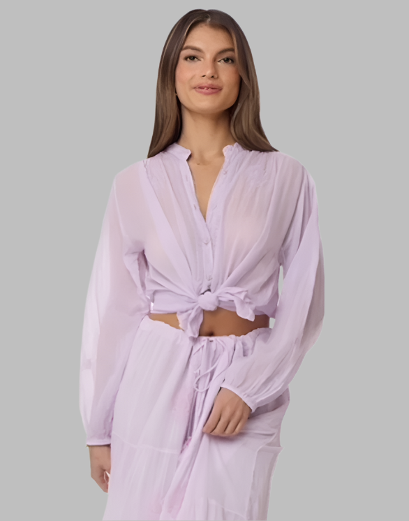 Heidi Embroidered Blouse Long Sleeves Lavender