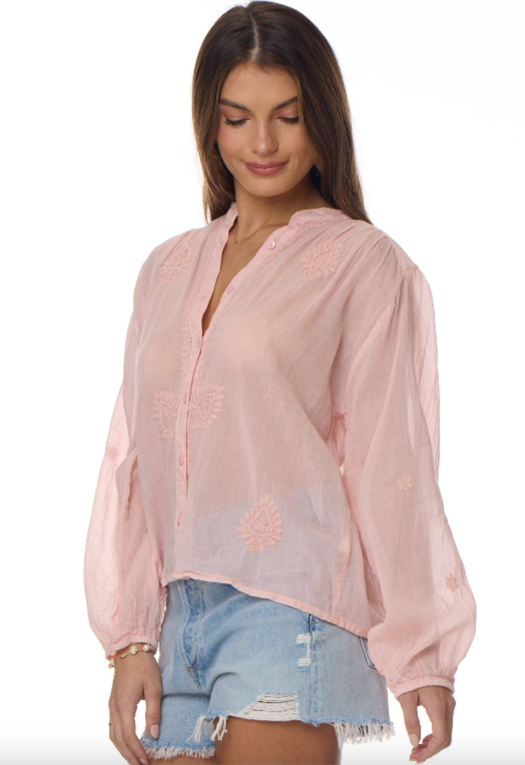 Heidi Embroidered Blouse Long Sleeve Peach