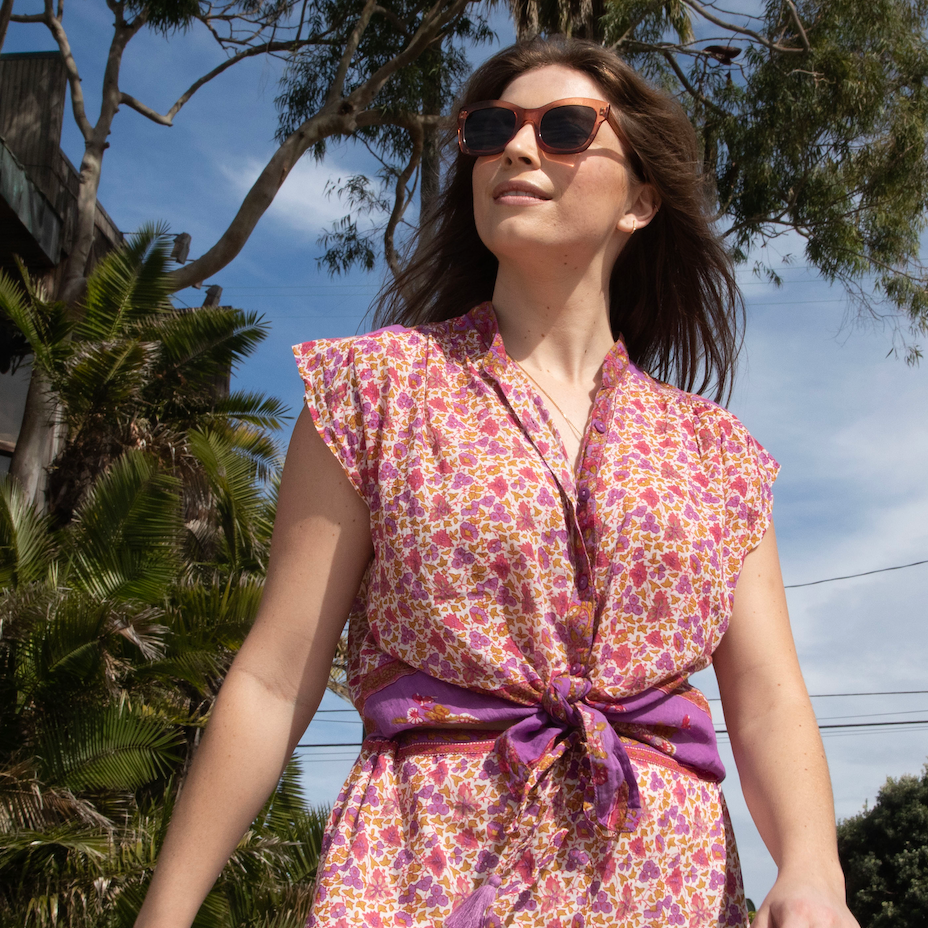 Ginger Printed Blouse Short Sleeves Pink