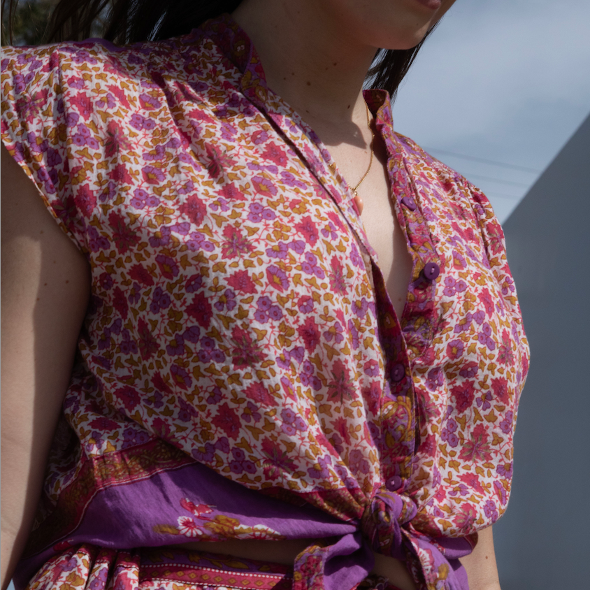 Ginger Printed Blouse Short Sleeves Pink
