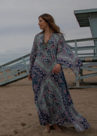 Audrey Maxi Dress Butterfly Sleeves Patchwork Blue