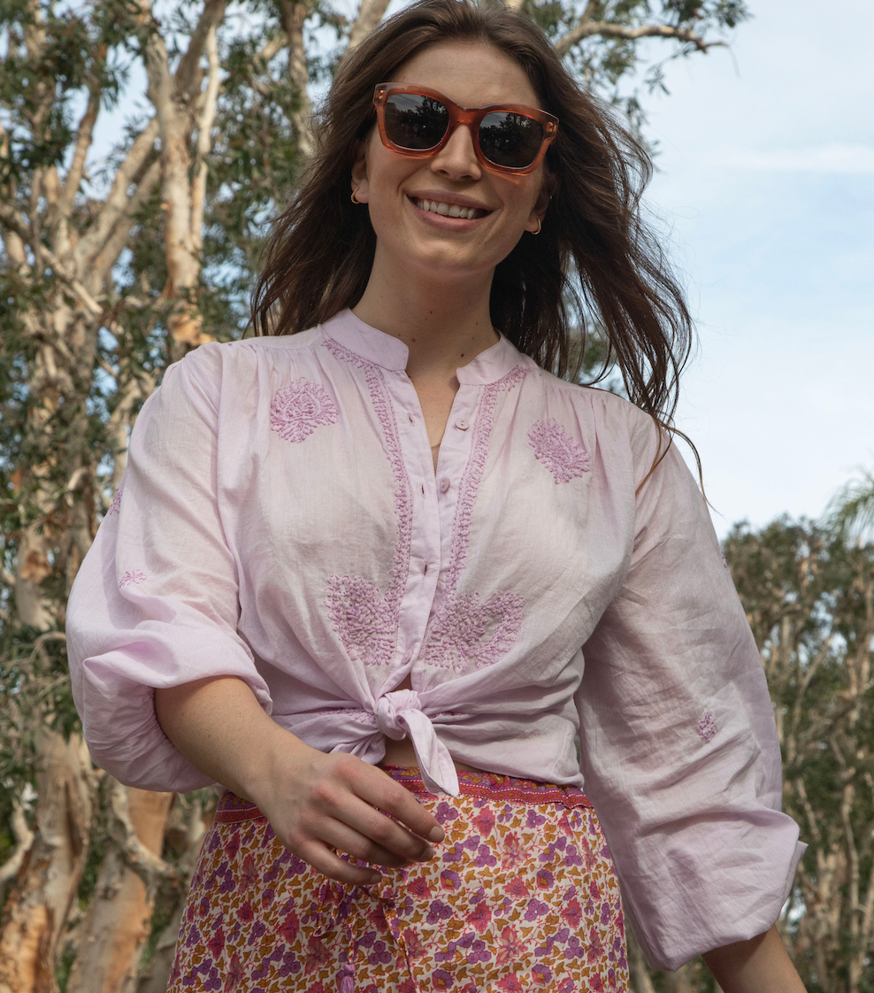 Heidi Embroidered Blouse Long Sleeves Lavender