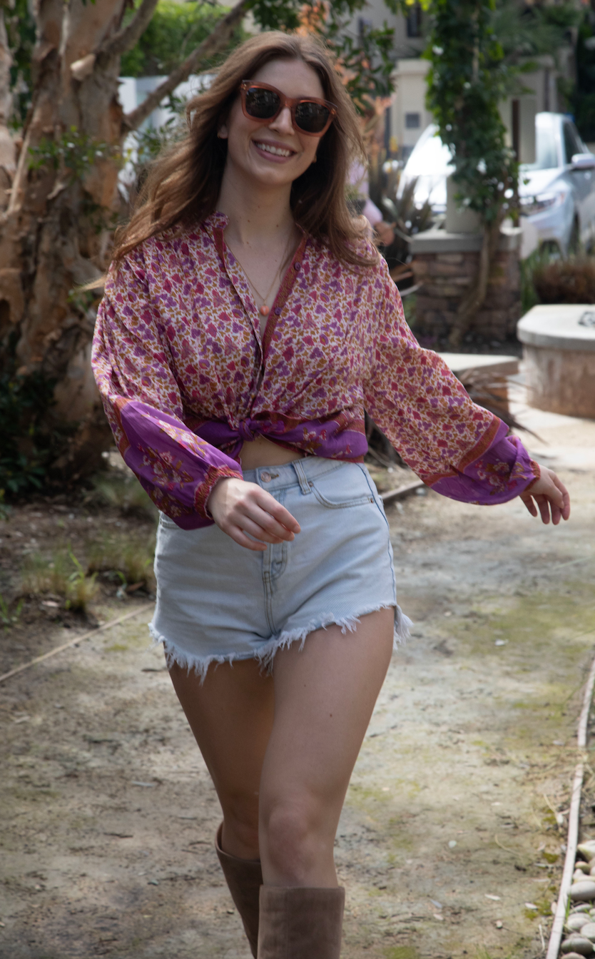 Ginger Printed Blouse Long Sleeves Pink