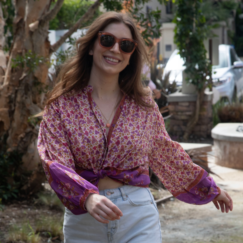 Ginger Printed Blouse Long Sleeves Pink