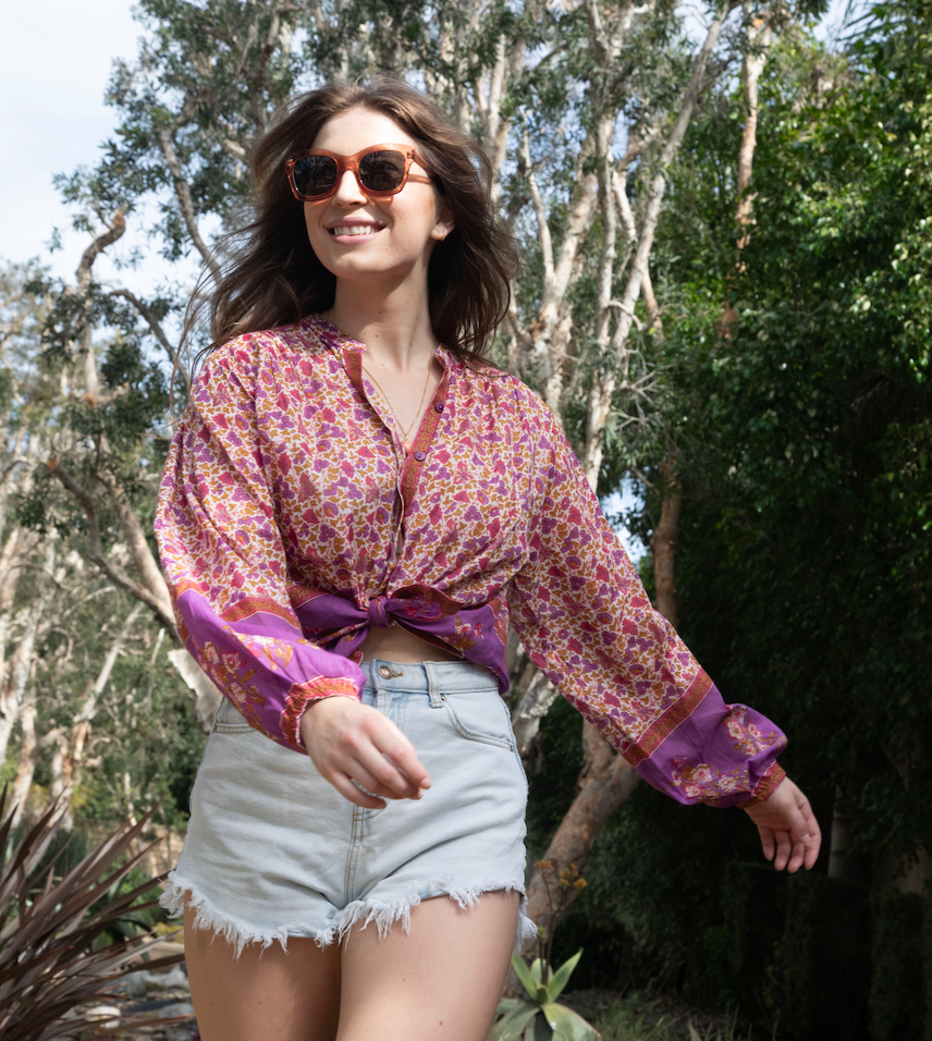 Ginger Printed Blouse Long Sleeves Pink