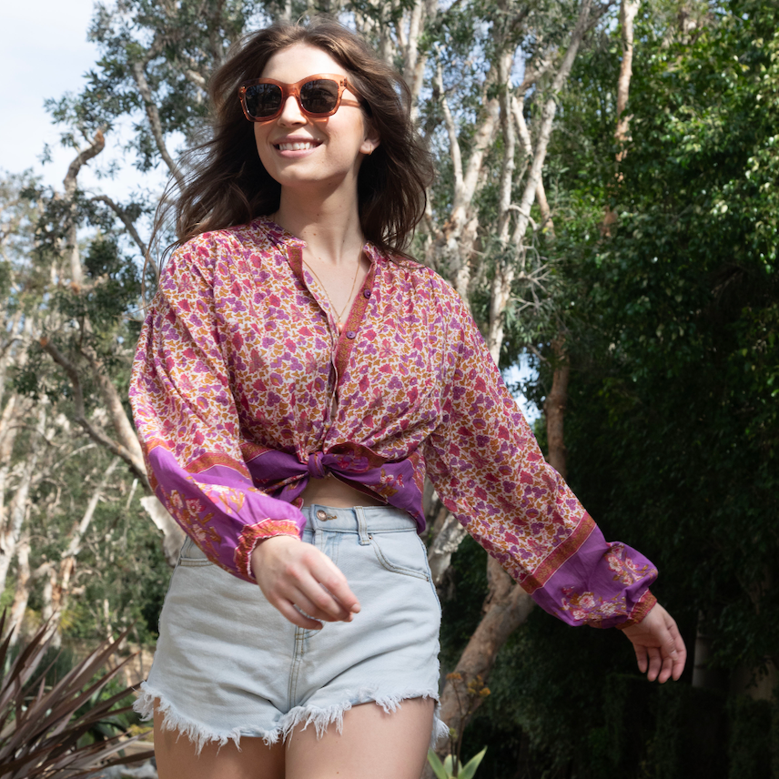 Ginger Printed Blouse Long Sleeves Pink