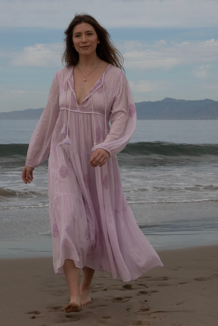 Mylene Embroidered Maxi Dress Long Sleeves Lavender