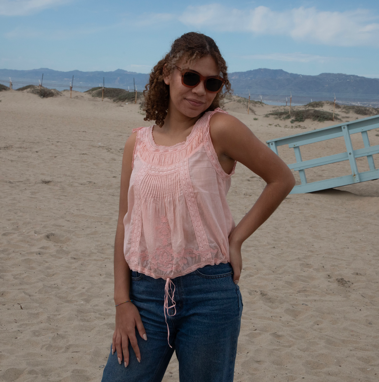 Cheryl Embroidered Sleeveless Top Peach