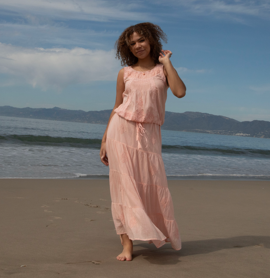 Mylene Embroidered Maxi Skirt Peach