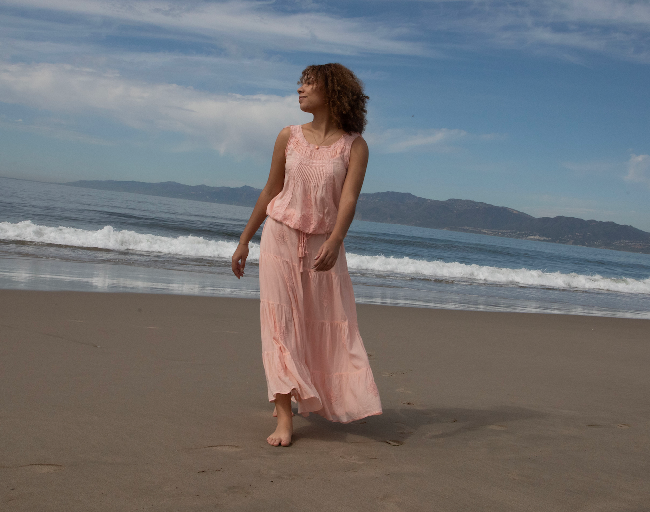 Mylene Embroidered Maxi Skirt Peach