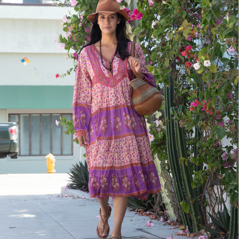 Marilou Printed Midi Dress Long Sleeves Pink S M