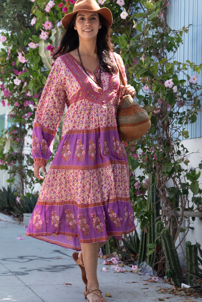 Marilou Printed Midi Dress Long Sleeves Pink