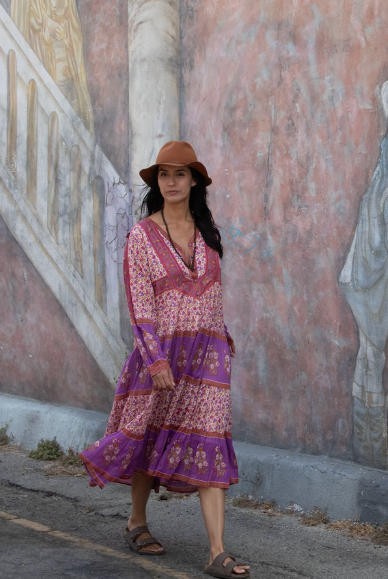 Marilou Printed Midi Dress Long Sleeves Pink