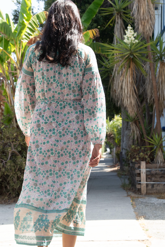 Naomi Printed Wrap Dress Long Sleeves Peach